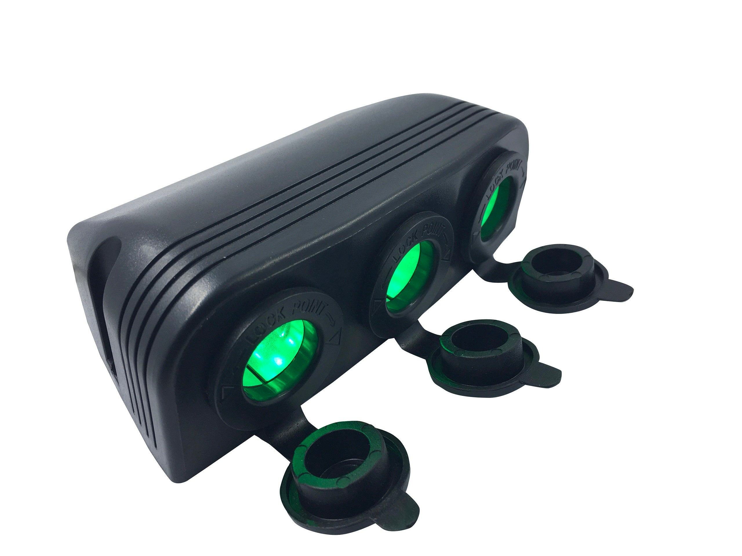 Black Surface Mount Socket Triple LED Green