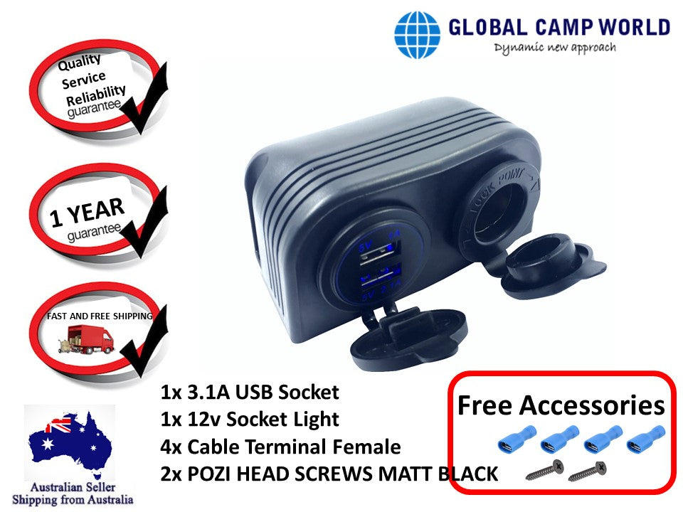 Black Surface Mount Dual USB Charger Socket 3.1A