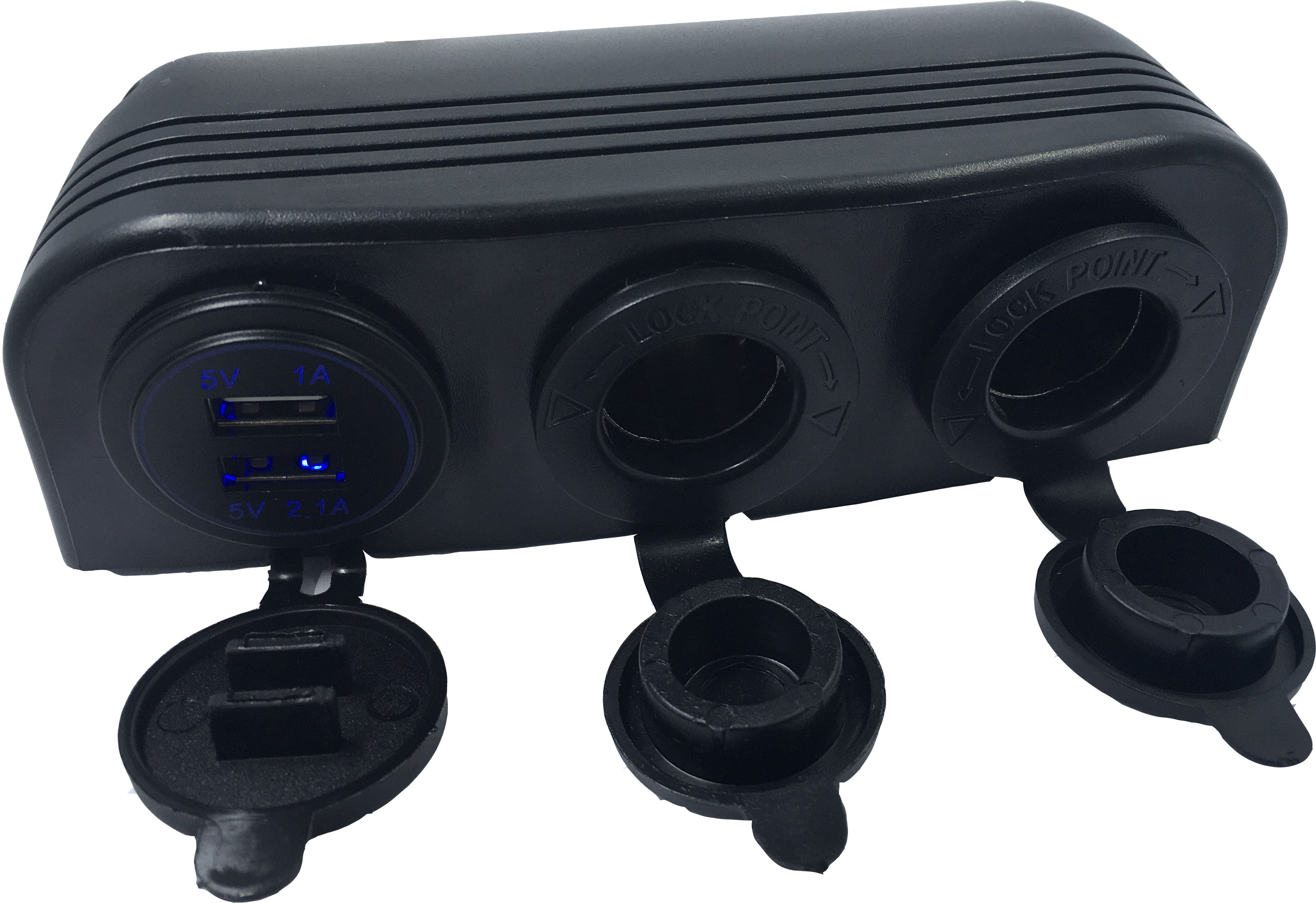 Black USB Surface Mount Triple Socket Charger 3.1A with Sockets