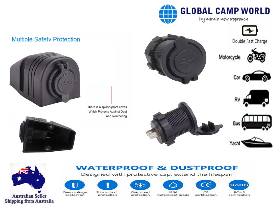 Black USB Surface Mount Charger Socket Double USB 4.2A