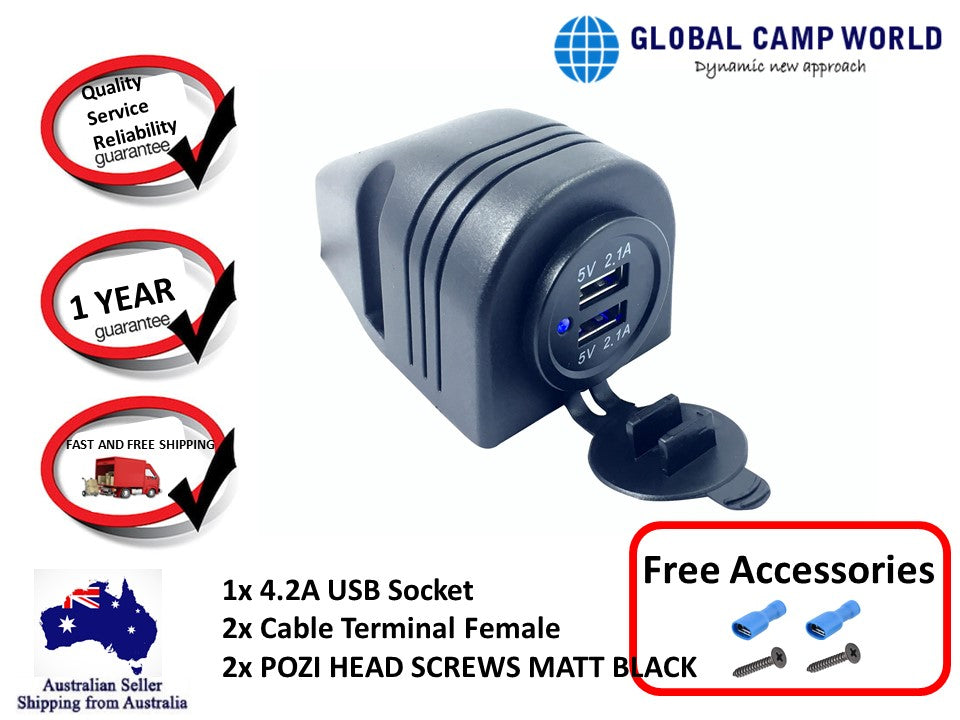 Black USB Surface Mount Charger Socket Double USB 4.2A