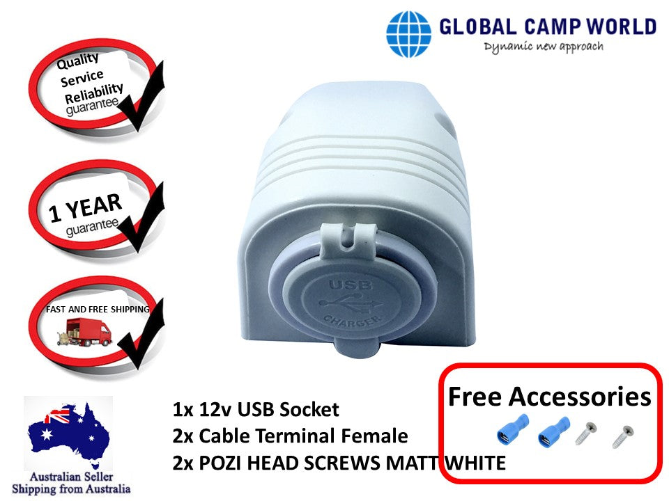 White USB Surface Mount Charger Socket Double USB 4.2A