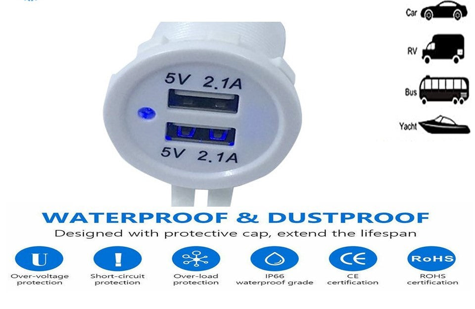 White USB Charger Socket Double  4.2A